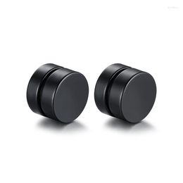 Backs Earrings Single Side Golden Black Magnet Circle Round Stainless Steel Magnetic No Piercing For Women Men Jewellery