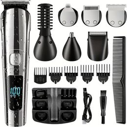 Beard Trimmer For Men Hair Clippers Body Mustache Nose Hair Groomer Cordless Precision Trimmer Waterproof USB Rechargeable 6 In 1 Grooming Kit