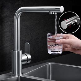 New Brushed Kitchen Sink Faucet 304 Stainless Steel Hot And Cold Water Philtre Drinking Water Kitchen Faucet