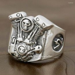 Cluster Rings V2 Skull Motorcycle Engine 925 Sterling Silver Mens Biker Punk Ring 8Y009 US Size 7 To 14