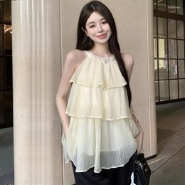 Women's Blouses HSA Designer Chiffon Blouse Office Lady Tops Sweet Cascade Ruffles Women Sleeveless Summer Blusas Mujer De Moda