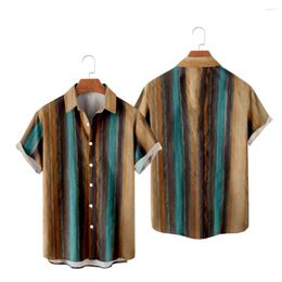 Men's Casual Shirts Hawaiian For Men Colourful Grain Print Short Sleeve Hawaii Summer Beach Vacation Tops Breathable