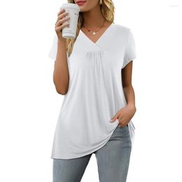 Women's T Shirts Women Elegant Loose Fit Short Sleeve Spring T-Shirt V-Neck Casual Basic Tunic Top Summer Cotton Blend Blouse