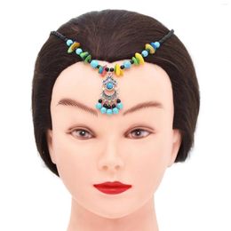 Hair Clips Bohemian Forehead Head Chain Turquoise Colourful Crushed Stone Beads Pendant Headpiece Boho Ethnic Statement Jewellery