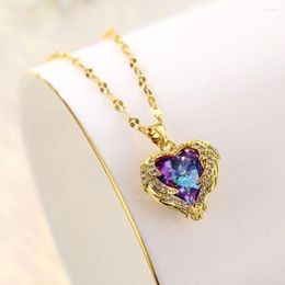 Pendant Necklaces Copper Heart-shaped Gold Short Collarbone Chain Color Crystal Princess Accessory