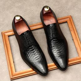 Italian Flat Mens Dress Shoes Luxury Genuine Cow Leather Designer Summer Pointed Toe Black Derby Wedding Snake Pattern Shoes Man