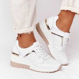 Dress Shoes 2022 Women Sneakers Lace-up Wedge Heels Sports Shoes Vulcanised Shoes Ladies Casual Platform Sneakers Tennis Shoes Zapatos Mujer J230806