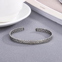 Bangle FoYuan Silver Colour Ethnic Style Retro Hollow Out Tonghua Xiangyun Bracelet Women's Fashion Personality Design Jewellery