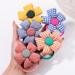 Hair Accessories 1 PC Plaid Cartoon Flower Elastic Bands For Baby Girls Sweet Scrunchies Children Cute Rubber Kids