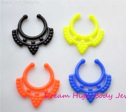 Nose Rings Studs Newest Septum Nose Ring Acrylic Fake Fashion Body Piercing Jewelry Clicker Non Piercing Hanger Clip On Nose Studs Blue Orange L230806