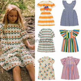 Girl's Dresses 2023 New Summer TC Kids Girls Dresses Short Sleeve Children Dress Cartoon Pattern Brand Designer Clothing x0806
