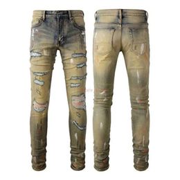 Designer Clothing Amires Jeans Denim Pants Amies New High Street Jeans Mens Speckled Ink Graffiti Fashion Brand Slim Fit Old Hole Small148