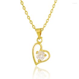 Choker Pure Gold 24K Necklace Plating Love Heart Zircon Crystal Pendant 2MM Women's Wedding Jewelry Gift