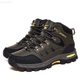 Boots Men's Winter Boots Warm Plush Men's Snow Boots Leather Waterproof Men's Casual Sneakers Outdoor Hiking Ankle Boots Work Shoes L230806