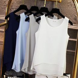 Women's Blouses Women Blouse Casual Shirt 2023 Summer Large Size Mid-length Sleeveless Chiffon Vest Tops Bottoming