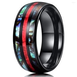 Wedding Rings Fashion 8mm Stainless Steel For Men Inlay Red Opal And Abalone Shell Ring Engagement Jewelry Anniversary Gifts