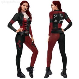 Theme Costume Sexy Halloween Cosplay Comes Cos Clown Jumpsuit Print Slimming Skinny Bodysuit For Women Devil Roleplay Outfit L230804