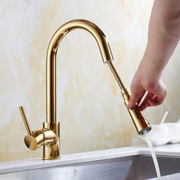 Kitchen Pull Out Faucets Gold Polished Brass Kitchen Sink Hot And Cold Mixer Single Handle Tap 360 Degree Kitchen Faucets