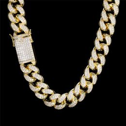 Hip Hop 19mm Full Zircon Men's Necklace Hollow Buckle Head Miami Cuban Chain