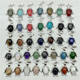 Natural Crystal Stone Penguin Pendant Lapis Amethyst Aventurine Rose Quartz Agate Charms Diy Necklaces Accessories