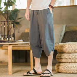 Men's Pants 2023Ready Stock Summer Cotton Harem Men Casual Hip Hop Trousers Cross Bloomers Calf-Length Joggers Streetwear