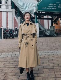 Women's Trench Coats Autumn Coat Double-Breasted Long Khaki For Women Casual Loose Jackets Classic Lapel Overcoat Belt Streetwear