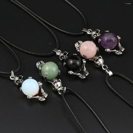 Pendant Necklaces Natural Stone Necklace Skeleton Shape Ball Round Gemstone Rope Chain Exquisite Charms For Jewellery Making Diy Accessories