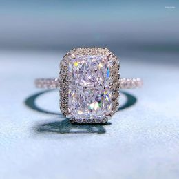 Cluster Rings Jewellery S925 Silver 6 9 Radian High Carbon Diamond Women's Ring Emerald Cut Single Fashion Rock Sugar