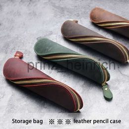 Pencil Bags Pencil Bags Retro Vintage Leather Pencil Case Leather Handmade Purse Pouch Bag Box Make Up Cosmetic Pen Case Student Stationery Storage Bag J230806