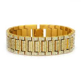 Hip hop rapper Men Diamond Cuban chain Bamboo bracelet Cool rhinestones full of diamonds shiny hand jewelry Nightclub show wholesale jewelry 21.5cm length 1666