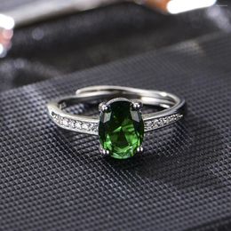 Cluster Rings The Product's Temperament Is Simple Oval Imitation Emerald Tourmaline Full Of Diamonds Open Ring Female