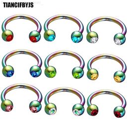 Nose Rings Studs TIANCIFBYJS Anodized Black Gold Rainbow Steel Piercing Nose Hoop Ring Crystal Body Jewelry Stainless Fashion Nose Studs 50pcs L230806