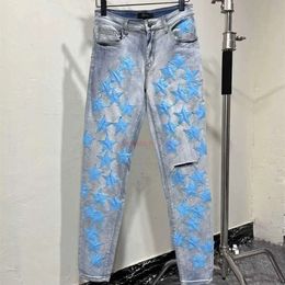 Designer Clothing Amires Jeans Denim Pants 856 Amies Trendy Brand Blue Star Patch Leather Pentagramies Collage Skin Hole Worn Slp Jeans14