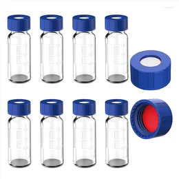 Wine Glasses 2ML Autosampler Vials Pack Of 100 - HPLC 9-425 Clear With Blue Screw Caps Red White Septa