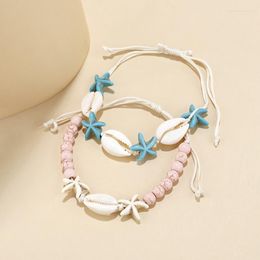 Charm Bracelets 2pcs/set Women Fashion Shell Bead Rope Chain Boho Vintage Cowrie Seashell Handmade Adjustable Bracelet Beach Jewellery