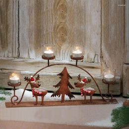 Candle Holders Retro Finishing Iron Holder Stand Stick Christmas Tree Elk Party Decor