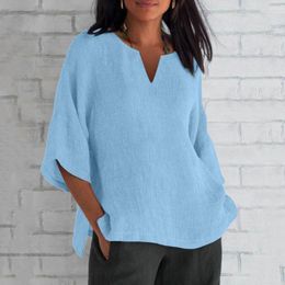 Women's Blouses Women V-neck Blouse Shirt Stylish 3/4 Sleeve Loose Fit Side Split Casual For Spring/autumn