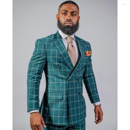 Men's Suits Blazer Sets Green Plaid Suit Slim Fit Elegant Jackets For Men Man Wedding Tuxedo Homme Business Style Costumes 2Piece