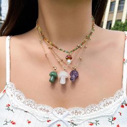 Choker Fashion Color Cute Mushroom Pendants Necklaces Ball Link Chain Sweet Necklace For Women Girls Design Female Jewelry Party