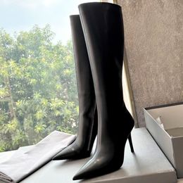 Witch 110mm Boot Black Women s stivali al ginocchio in pelle di agnello scarpe con zip laterale punta a punta tacco a spillo stivale alto designer di lusso scarpa per calzature da donna