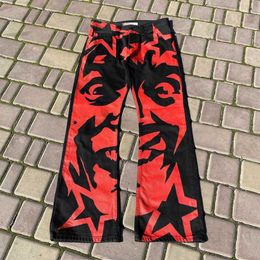 Korean Style Vintage Printed Baggy Jeans Women Wide Leg Jeans Letter Print Trash Pants Y2k Style Streetwear Jean Women 2023 T230806