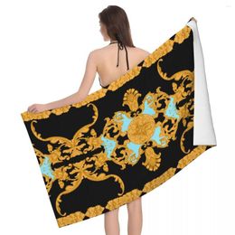 Handtuch-nahtloses Muster mit goldenen Barock-Badestrand-Mikrofaser-europäischen Blumenreisen-Schwimm-Camping-Handtüchern