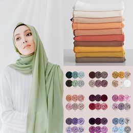 Scarves Muslim Chiffon Hijab Scarf Women 2023 Islam Solid Color Shawl Head Wrap Islamic Hijabs Headscarf Foulard Femme Musulman