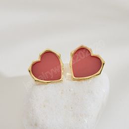 Fashion Red Peach Heart Earring Metal Drip Oil Ornaments Simple Stud Earrings For Women Couple Kid Cute Brincos Jewellery