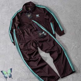 Zipper Jacket and Sweatpants AWGE Needles PANTS Butterfly Embroidery Brown Men's Sets T230806