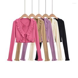 Women's Knits Fall Knitwears Kawaii Cardigans For Woman Long Sleeve Top Knitted Sweaters Women 2023 Cropped With Cami Pink