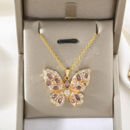 Pink Crystal Butterfly Pendant Necklace for Women Colour Personalised Wedding Party Jewellery Gift
