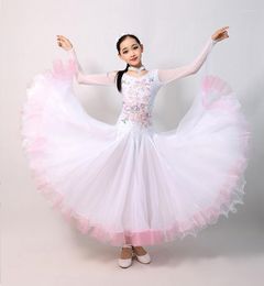 Stage Wear White Ballroom Dance Dress For Girls Rhinestone Waltz Dancing Professional Competition Costume Tango Standard Dancewear