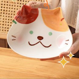 Bowls Japanese Cute Cartoon Children's Ceramic Rice Household Tableware Salad Plates Animal Dishes Set.