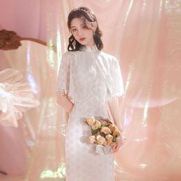 Ethnic Clothing Lace Dress Cheongsam Women Elegant Vintage Robe China Modern Fairycore Shawl Qipao Two-piece Chinese Style Tradition Clothes